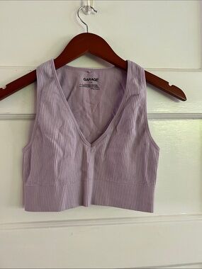 Garage Lavender Ribbed V-Neck Crop Top